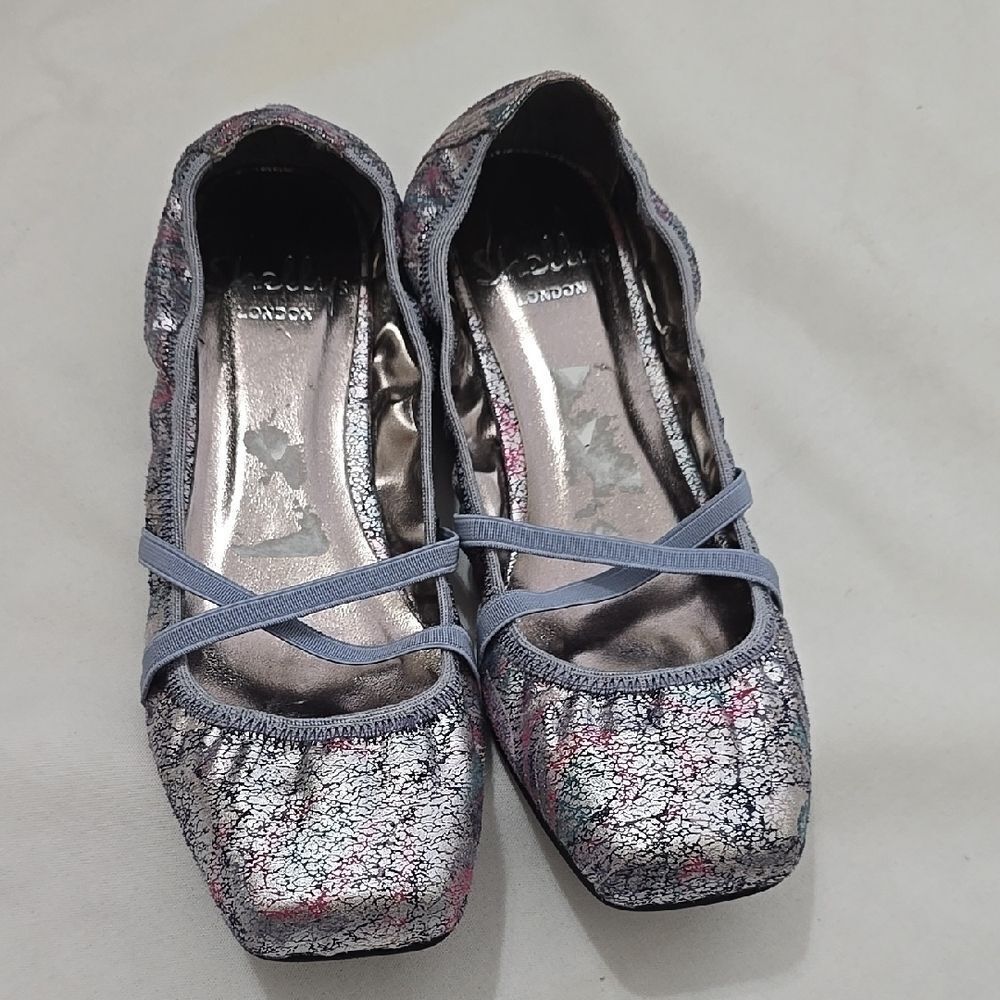 SHELLYS LONDON Silver and Pink Flats with Square Toe and Elastic Straps‎